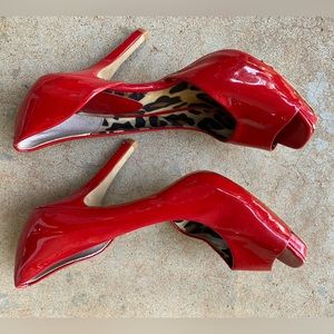 Red Patent Leather Josette Peep Toe Heels by Jessica Simpson
